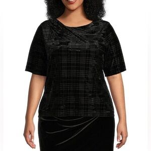 Calvin Klein Plus Size Velvet Printed Crew Neck Elbow Sleeve Draped Top 3X